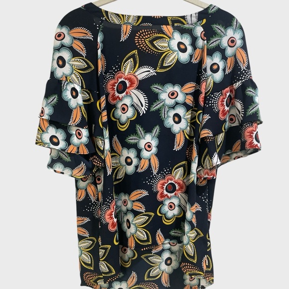 Ann Taylor Loft Oversized Boat Neck Floral Print  Bow Back Top Medium - Picture 4 of 10